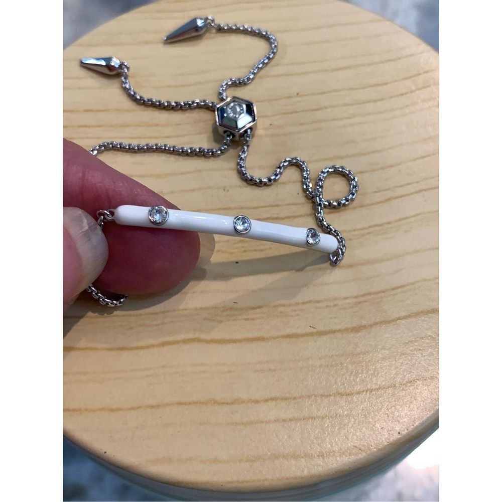 Lariat Bracelet with White Enamel and Crystal Bar